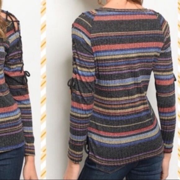 ‎Striped Laced Up Arm Top - Picture 12 of 14